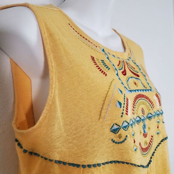 Sundance Women's Top Medium Yellow Embroidered Linen Flowy Boho Coastal Cowgirl - Picture 4 of 9